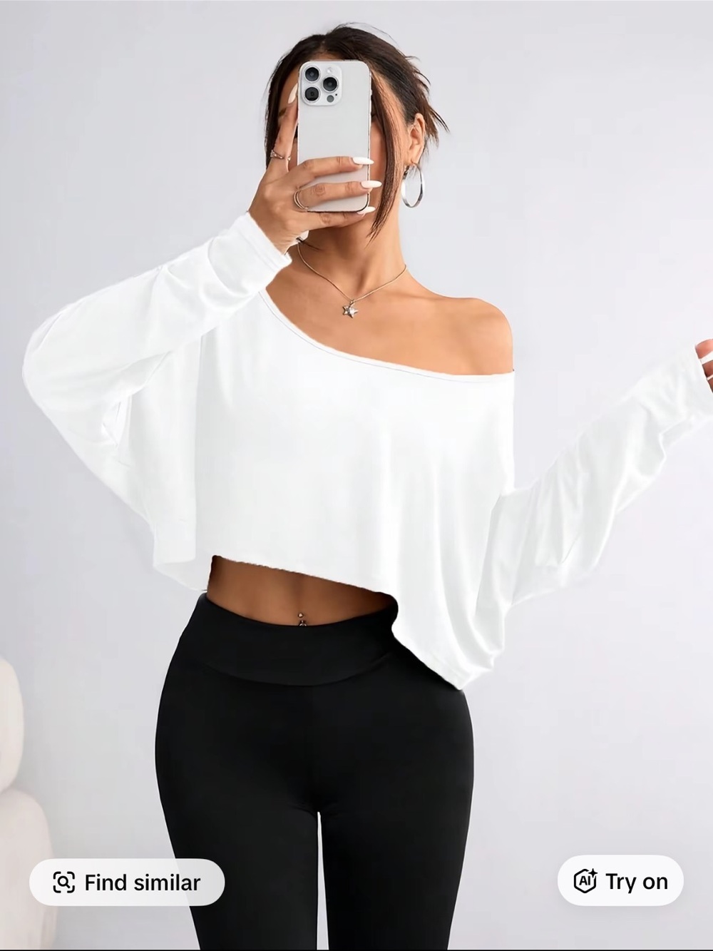 White Off-Shoulder Cropped Long-Sleeve Top